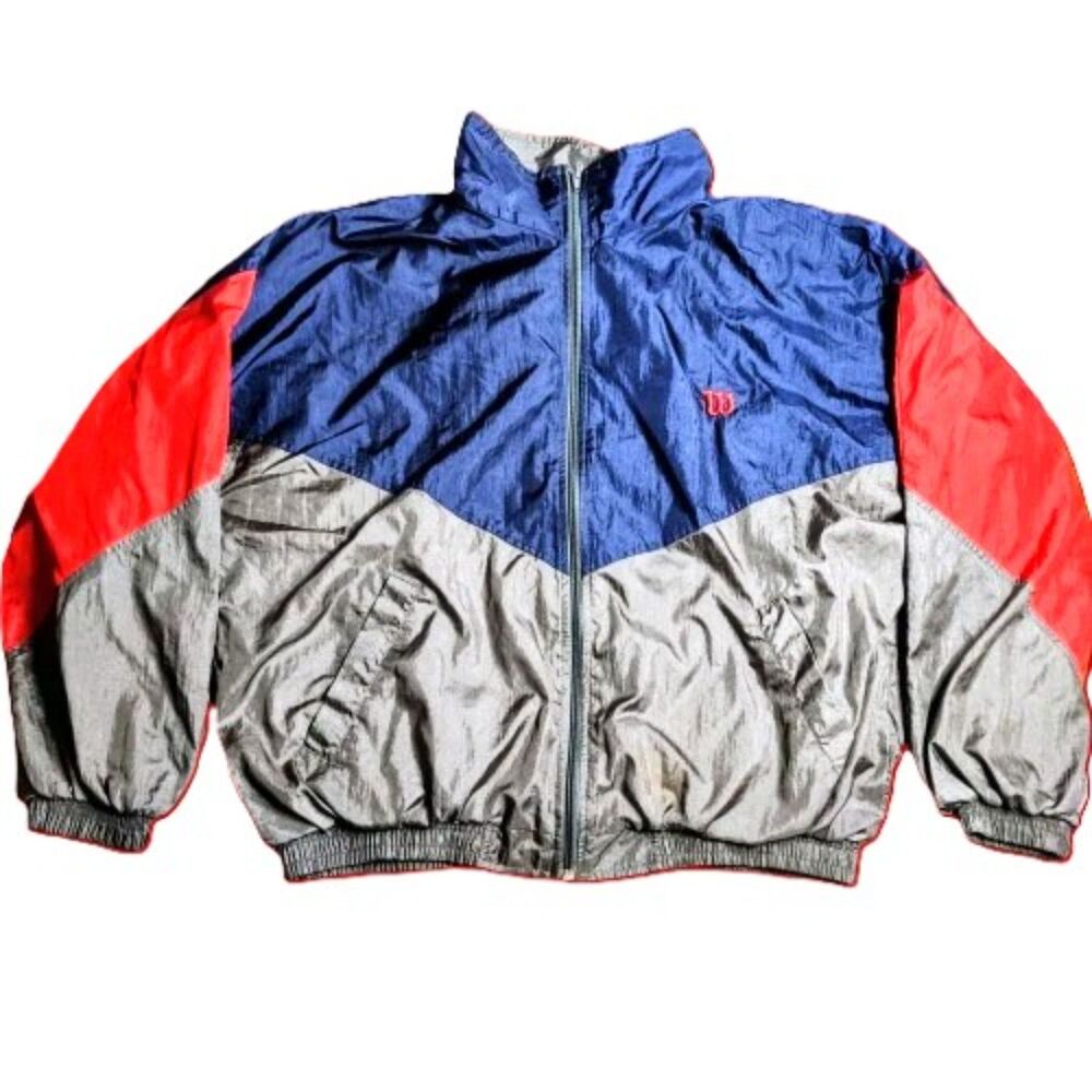 Wilson Colorblock Windbreaker Jacket Size M Blue Gray Red Retro 90s Vintage
